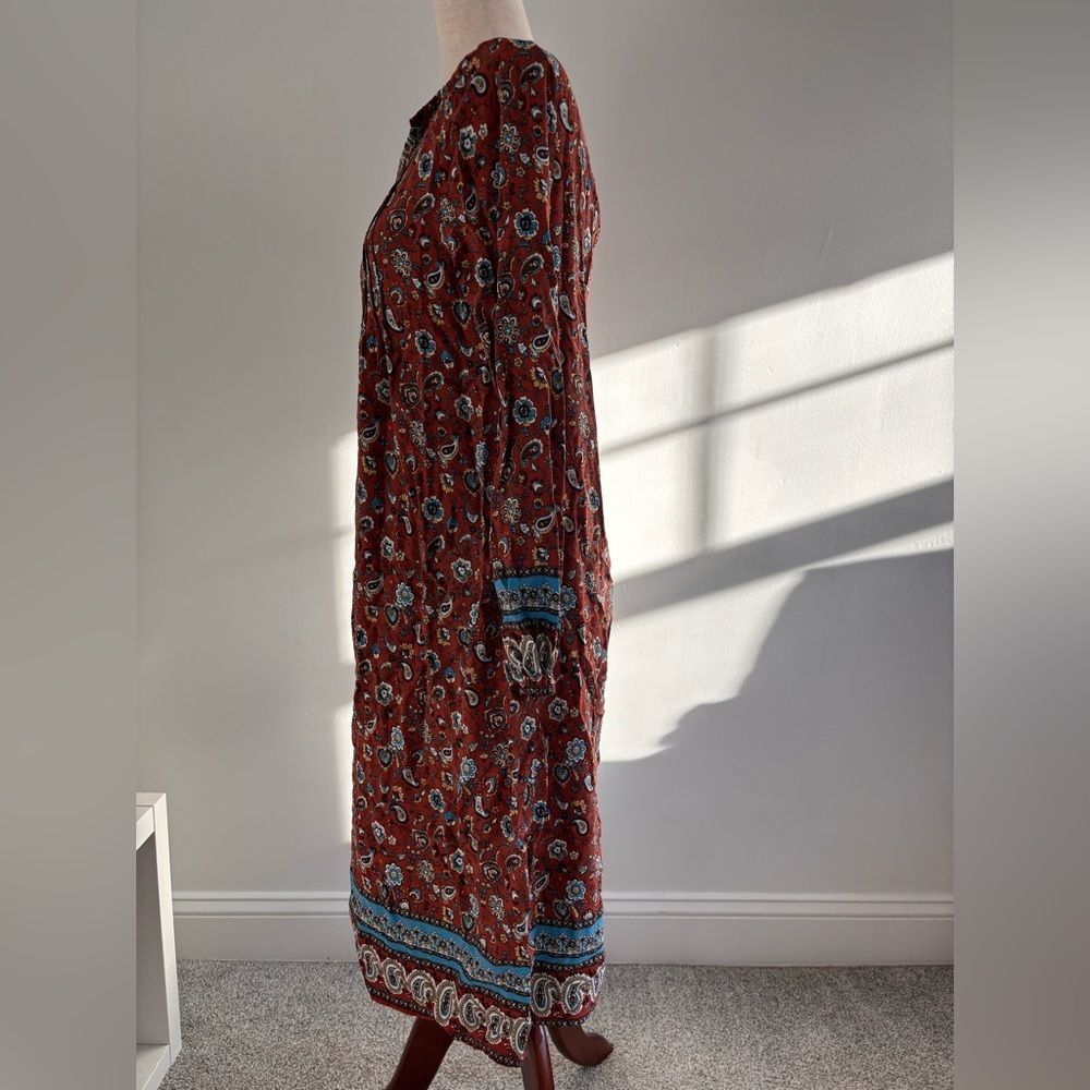 Emery Rose Medium Bohemian Midi Dress Rust and Teal Floral - Picture 3 of 6